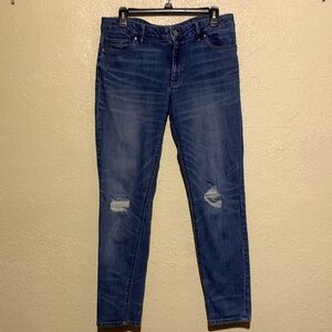 White House Black Market Jeans 12 Blue Stretchy Skinny Mid Rise Ripped Cotton